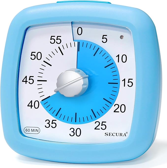 Secura 60-Minute Visual Timer, Silent Study Timer for Kids and Adults, Time Clocks, Time Management Countdown Timer for Teaching (Blue)