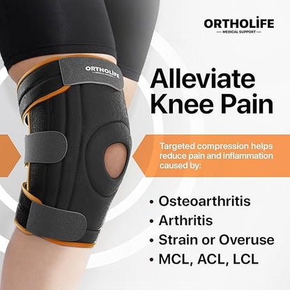Knee Brace for Women and Men – Knee Compression Sleeve for Meniscus Tear, ACL, Arthritis Pain Relief, Patella Pad & Side Stabilizers – Please Check How To Size Video (Orange, X-Large)
