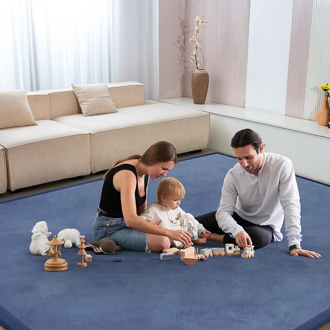 Baby Play Mat for Floor Nursery Rug Muscle Mat Area Rug Playroom Rug 74"x50" Playpen Mat Memory Foam 1.3" Thick Crawling Mat for Babies,Toddlers, Infants, Kids,Sapphire Blue