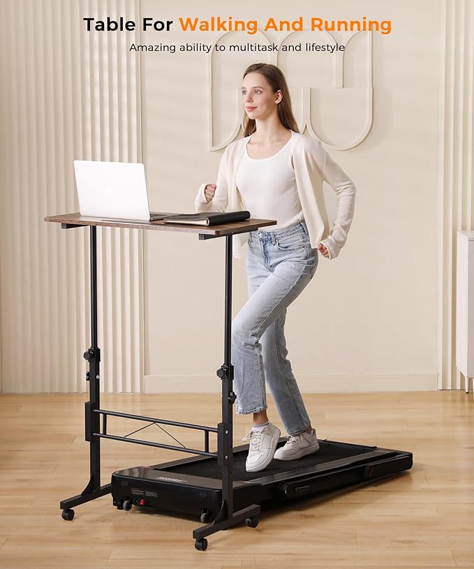 Standing Desk Adjustable Height, Mobile Stand Up Desks with Wheels Small Computer Desks Rolling Desk, Portable Laptop Desks Rustic Standing Table Sit Stand Home Office Desks 16"x31.5" Height 27"-43.5"
