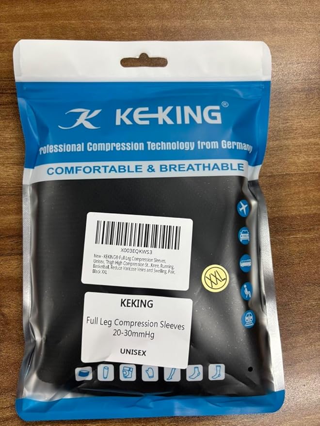 KEKING Full Leg Compression Sleeves, Unisex, Thigh High Compression Stocking 20-30mmHg Graduated Support for Thigh Calf Knee, Running, Basketball, Reduce Varicose Veins and Swelling, Navy Blue M