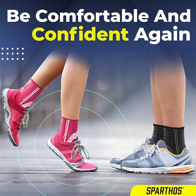 Sparthos Ankle Compression Socks (Pair) – Plantar Fasciitis Ankle Brace with Arch Support – Foot Sleeves for Men and Women – Injury Recovery - Pain Relief from Sprains, Strains, Arthritis (Black-S)