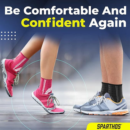 Sparthos Ankle Compression Socks (Pair) – Plantar Fasciitis Ankle Brace with Arch Support – Foot Sleeves for Men and Women – Injury Recovery - Pain Relief from Sprains, Strains, Arthritis (Black-S)