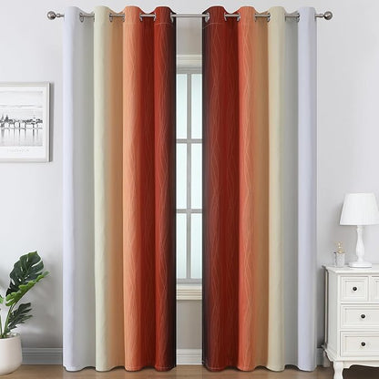Estelar Textiler Burnt Orange and Greyish White Ombre Blackout Curtains 90 Inch Length for Living Room, Room Darkening Grommet Gradient Thermal Insulated Drapes for Bedroom,52Wx90L Inches (2 Panels)