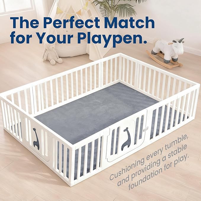 Huloo Sleep Baby Play Mat for Floor,1.3" Thick Elasti-Foam Large 59"×71" Playpen Mat,Non-Toxic Certified Water-Repellent Coral Velvet, Non-Slip Safe Crawling Mat for Tummy Time, Toddler & Infant (Dark Grey)