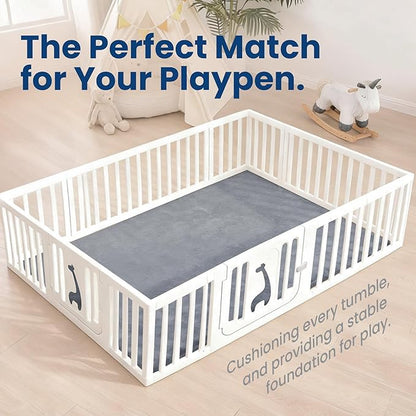 Huloo Sleep Baby Play Mat for Floor,1.3" Thick Elasti-Foam Large 59"×71" Playpen Mat,Non-Toxic Certified Water-Repellent Coral Velvet, Non-Slip Safe Crawling Mat for Tummy Time, Toddler & Infant (Dark Grey)