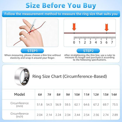Smart Ring Health Tracker for Women & Men, Fitness Ring with Heart Rate Blood Oxygen, Sleep monitor, Step Tracker, IP68 Waterproof Compatible with iOS & Android, No Subscription Fee (Silver, 12)