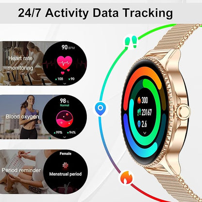 Smart Watch for Women, 1.32'' AMOLED Ultra-Clear Screen with Bluetooth Calls(Answer/Make) Activity Tracking/Heart Rate&Sleep Monitor, 120+ Sport Modes, IP68 Waterproof Fitness Watch for Android/iPhone