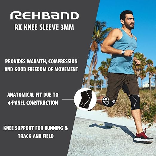 Rehband Knee Sleeve 3mm Neoprene, Lightweight Knee Brace for Endurance and Ball Sports, Unisex Compression Starter Knee-Sleeves, Breathable Running Knee Support, Colour:Purple - 1 Pair, Size:Large
