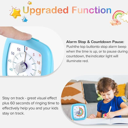 Secura 60-Minute Visual Timer, Silent Study Timer for Kids and Adults, Time Clocks, Time Management Countdown Timer for Teaching (Blue & Cloud)