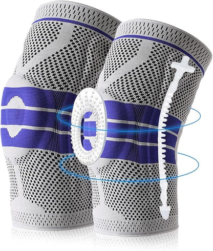 Knee Brace Compression Sleeve for Knee Pain Wraps Patella Stabilizer with Silicone Gel Spring Support, Hinged Kneepads Protector for Meniscus Tear Arthritis Men Women