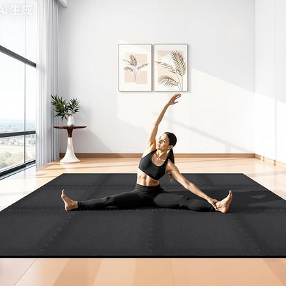 VEVOR 0.56Inch 96sq.ft 24 Tiles Gym Flooring for Home Gym, Rubber Top with High Density EVA Foam, 24 x 24In Gym Floor Exercise Equipment Mats, Interlocking Gym Mats, Puzzle Workout Mats, Black