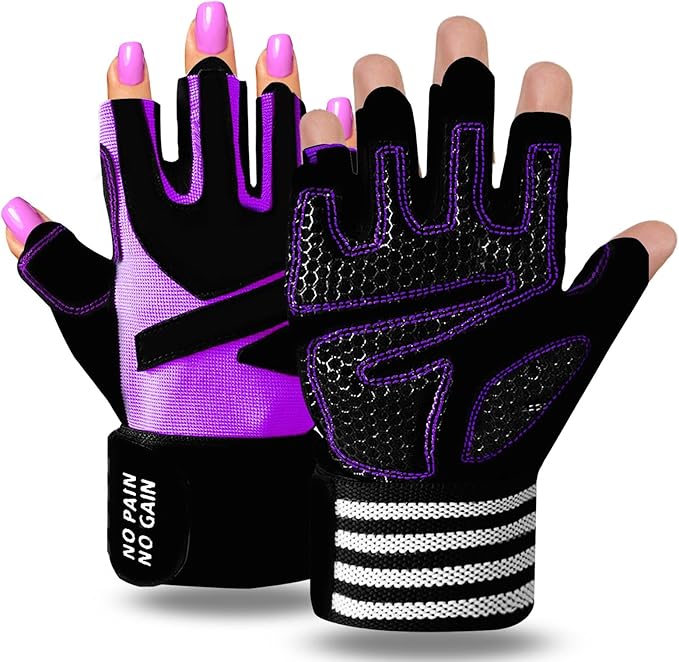 Weight Lifting Gloves for Women Gym Workout with Wrist Support,Padded Half Finger Gloves for Fitness Exercise