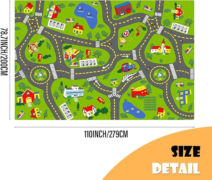 Non-Slip Town City Road Map Playmat