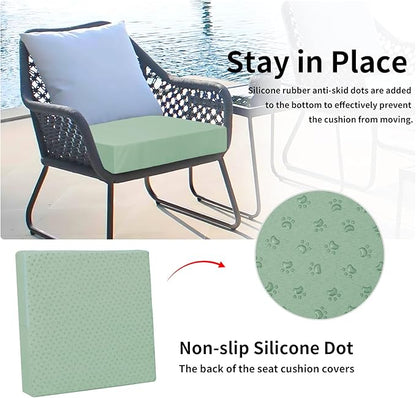 Easy-Going Waterproof Patio Cushion Covers 27x25x5 inch 2 Pack Replacement Non-Slip Outdoor Seat Cushion Slipcover with Zipper. Greyish Green