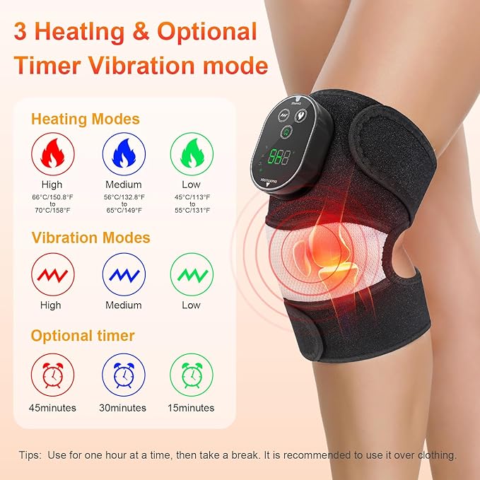 Electric 3-in-1 Cordless Heated Massager with Heat for Knee Elbow Shoulder Wrap with 3 Vibration & Heating Modes (2 Pack)