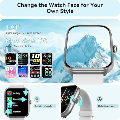Smart Watch for Women Men, Smartwatch for iPhone & Android Bluetooth (Answer/Call) Built-in Alexa, 1.91" HD Fitness Tracker with 105+ Sport Modes, IP68 Waterproof, Sleep/Heart Rate/SpO2/Stress Monitor