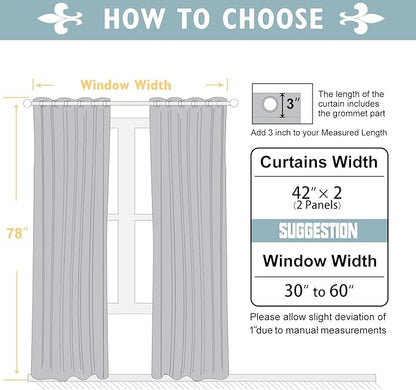 ChrisDowa 100% Blackout Curtains 78 inch Long for Bedroom with Black Liner, 2 Thick Layers Total Blackout Thermal Insulated Grommet Window Curtains 2 Panels Set (Aqua, 42 x 78 Inch)