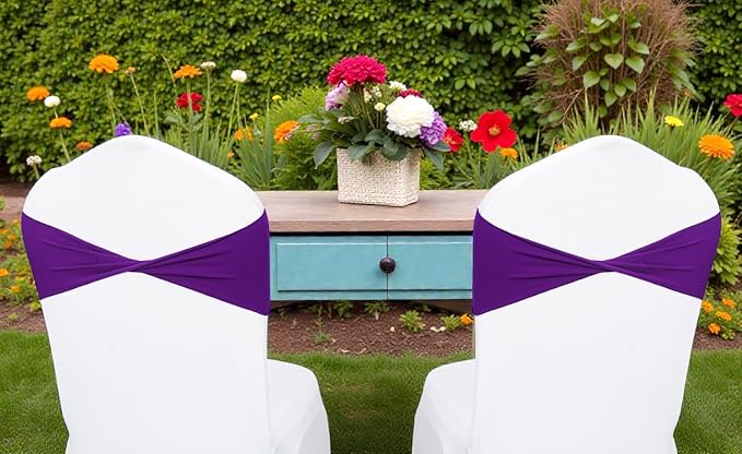 VDS Pack of 250 PCS | Purple | Spandex Chair Sashes Bows Without Buckle | Stretch Elastic Banquet Universal Folding Chair Band Tie with for Wedding Party Conference Celebration Event Decoration