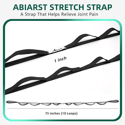 Abiarst Stretching Strap Yoga Straps for Physical Therapy, 10 Loops Non-Elastic Stretch Band for Pilates, Flexibility, Exercise and Gymnastics