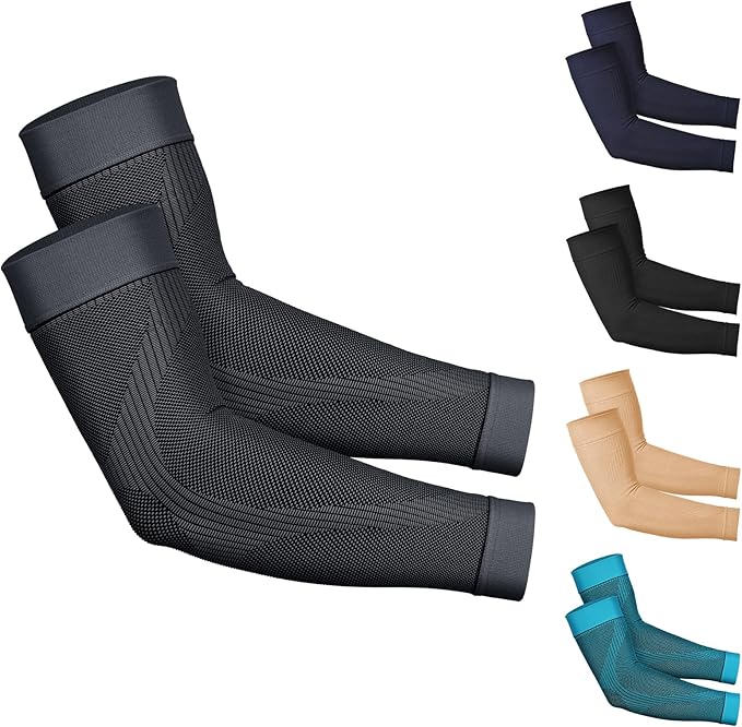 KEKING® Compression Arm Sleeves, Pair, Firm 20-30mmHg Graduated Compression Full Arm Support for Recovery, Pain Relief, Tendonitis, Golfers & Tennis Elbow Brace, Workouts Sports - Latex Free Grey XXL