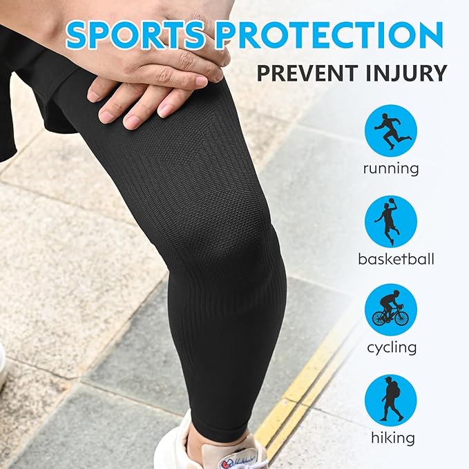KEKING Full Leg Compression Sleeves, Unisex, Thigh High Compression Stocking 20-30mmHg Graduated Support for Thigh Calf Knee, Running, Basketball, Reduce Varicose Veins and Swelling, All Black XXL