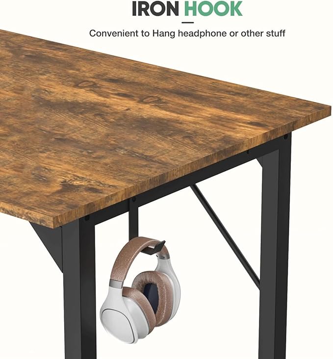 40 Inch Desk Office with Storage, Modern Simple Style Gaming Computer Table for Youth Student Adult, Metal and Wood Home Office Furniture, Rustic Brown