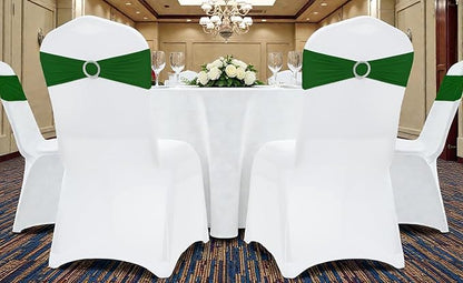 MDS Pack of 100 Spandex Chair Sashes Bow Premium Stretch Chair Cover Band with Buckle Slider Universal fits Elastic Dining Chair Ties for Wedding Party Banquet Events Decoration - Green