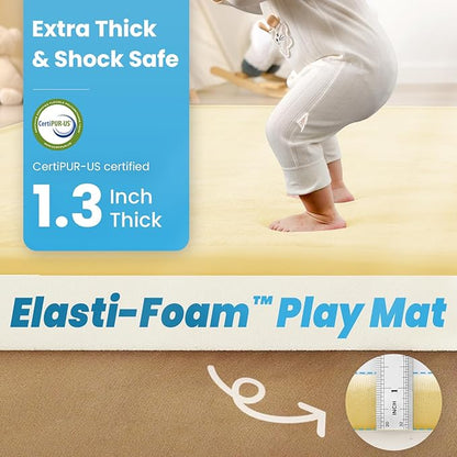 1.3" Thick Baby Play Mat for Floor, 28x72 Foam Tummy Time Mat, Padded Support Soft Plush Bedside Rugs for Infant Kids Toddler Crawling Kick Activity (Vanilla)