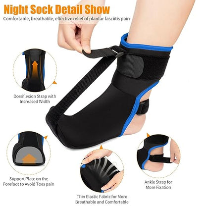 Plantar Fasciitis Night Splint Sock with Hand-Held Massage Tool Upgraded Soft Comfortable Plantar Fasciitis Brace for Women Men for Achilles Tendonitis Foot Drop Heel Spur Pain Relief Black-Blue (Small)