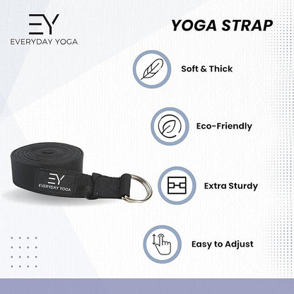 Everyday Yoga Strap with Metal D-Ring - Durable Stretching Strap for Yoga, Pilates, Flexibility & Physical Therapy (6ft, 8ft, 10ft)