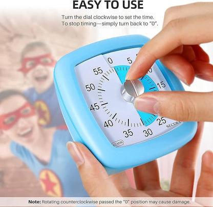 Secura 60-Minute Visual Timer, Silent Study Timer for Kids and Adults, Time Clocks, Time Management Countdown Timer for Teaching (Blue)