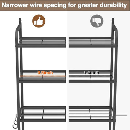 3-Tier Over The Toilet Storage, Bathroom Organizer, Space-Saving, Above Toilet Storage Rack with 4 Hooks and Paper Holder, Metal Shelf, Black