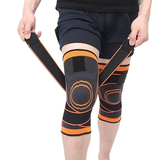 2 Pack Knee Wraps for Pain Relief, Knee Wrap Knee Compression Sleeve Knee Sleeves for Men Women Compression Knee Brace, Knee Band for Knee Pain Relief, Knee Brace for Arthritis Pain and Support (Orange, X-Large)