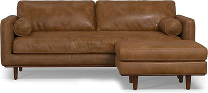 SIMPLIHOME Morrison Mid-Century Modern 89 inch Wide Sofa with Ottoman Set in Caramel Brown Genuine Leather for the Living Room and Family Room