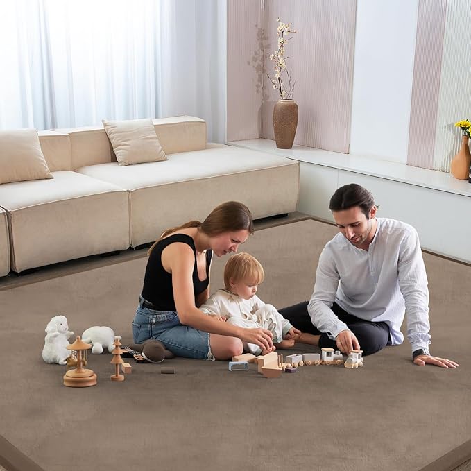 Baby Play Mat for Floor Nursery Rug Muscle Mat Area Rug Playroom Rug 79"x79" Playpen Mat Memory Foam 1.3" Thick Crawling Mat for Babies,Toddlers, Infants, Kids,Camel
