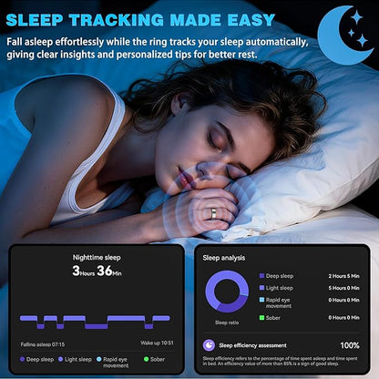 Smart Ring for Women Men, Health Fitness Tracker Ring, Sleep Monitoring with Charging Case, SpO2, Heart Rate, No Subscription Fee for iOS Android (Silver 7)