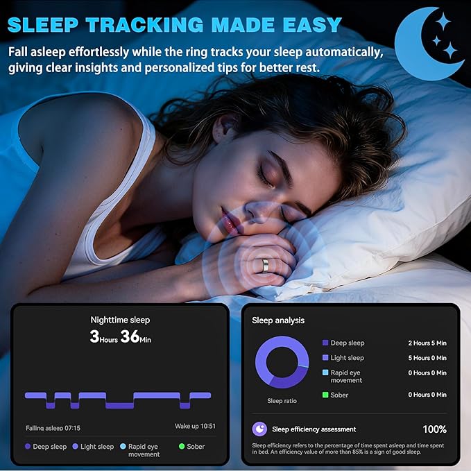Smart Ring Health Tracker for Women, Fitness Ring Sleep Tracker, Fast Charging for Long-Lasting Use, Pedometer Exercise, Monitor Sleep, SpO2f (Silver 12)
