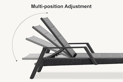 PURPLE LEAF Outdoor Chaise Lounge 2 Pieces Patio Recliner Sunbathing Tanning Chair for Poolside Balcony with Armrests Backyard Moon Basalt