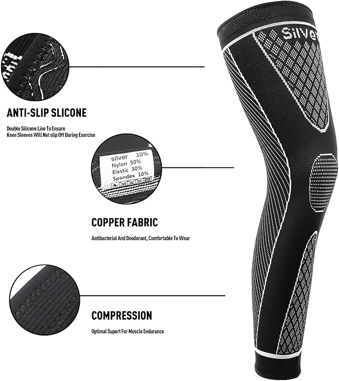 Full Leg Sleeves Long Compression Leg Sleeve Knee Sleeves Protect Leg, for Man Women Basketball, Arthritis Cycling Sport