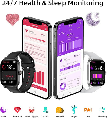 Smart Watch with Built-in GPS, 1.96" HD Display, Answer/Make Calls, 100+ Sport Modes, Heart Rate/Sleep/SpO2 Monitor, Fitness Activity Tracker for Android and iPhone, for Women Men (Gray)