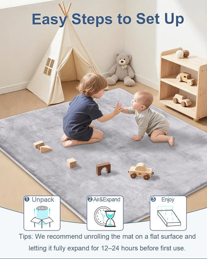 SEPARO Large Thick Baby Play Mat for Floor,Padded 79x118 Foam Mat,Tummy Time Mats,Soft Support&Plush Feel Nursery Rug,Non Slip for Toddler,Infants,Kids Play,Yoga,Baby Crawling Mats (Light Grey)