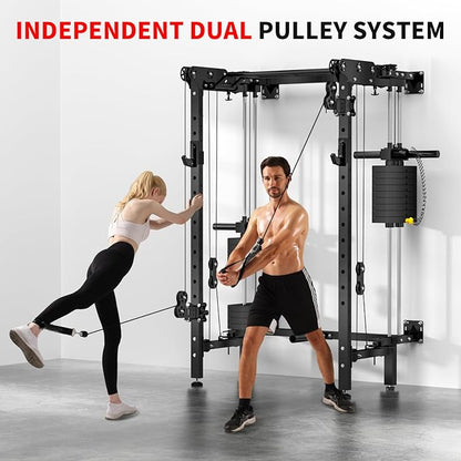 JEEKEE Folding Wall Mounted Power Rack with 180LB Weight Stack, 2400LB 2×3 Heavy Duty Squat Rack, Dual Cable Crossover System 1:1 Ratio, Functional Trainer for Home Gym Small Space,Black