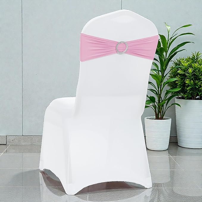 MDS Pack of 250 Spandex Chair Sashes Bows Universal fits Elastic Stretch Chair Bands Ties with Buckle Slider Bow for Wedding Decoration Spandex Slider Sashes Bow - Blush Pink