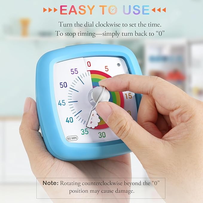 Secura 60-Minute Visual Timer, Silent Study Timer for Kids and Adults, Time Clocks, Time Management Countdown Timer for Teaching (Blue & Cloud)