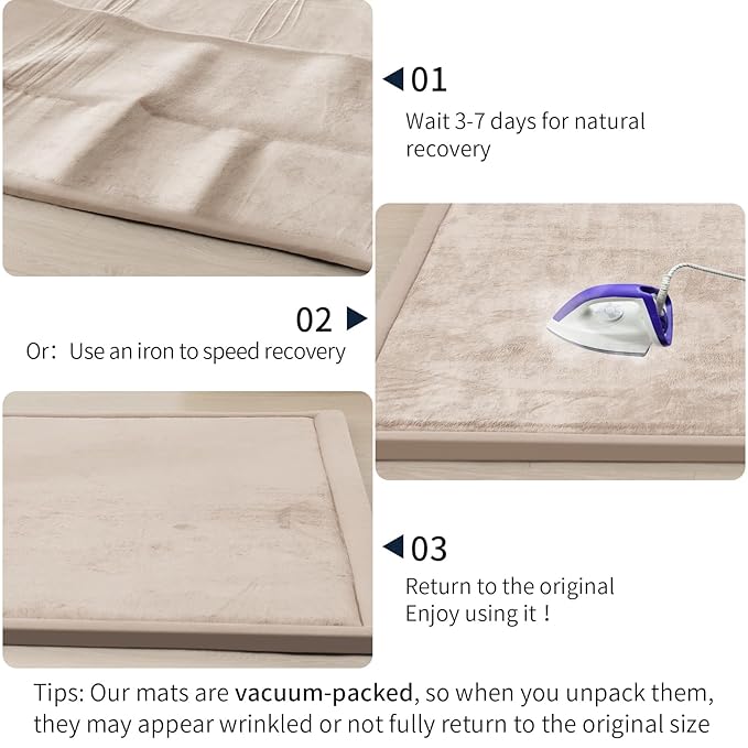 ACOMOPACK Baby Play Mat for Floor 1.3" Thick Memory Foam Play Mat 79"×157 Tummy Time Crawling with Non-Slip Bottom for Living Room,Nursery,Soft Velvet Playpen Mats for Kids,Infants（Beige）