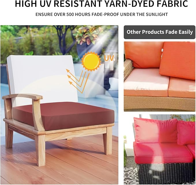Easy-Going Waterproof Patio Cushion Covers ONLY Cover 24x24x4 inch 4 Pack Replacement Non-Slip Outdoor Seat Cushion Slipcover with Zipper. Wine