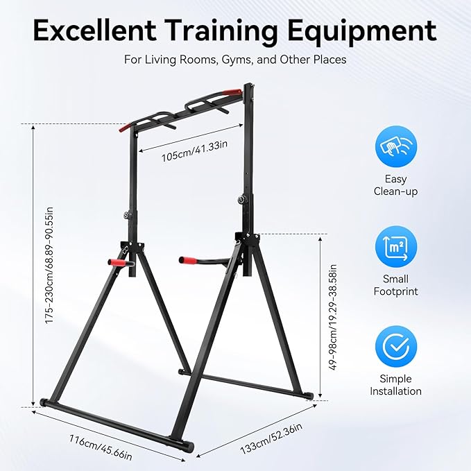 Foldable Pull Up Bar Stand, 440LBS Capacity Adjustable Height Dip Station for Home Gym, Strength Training Equipment for Calisthenics, Pullups, and Dips