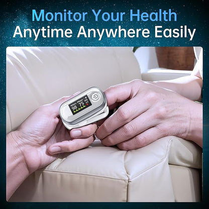 Alecaremed Pulse Oximeter, 4 Color OLED Display Oxygen Monitor Fingertip with 20 × Memory, Blood Oxygen Saturation Monitor (SpO2), Alarm & Brightness Adjustable, Batteries & Lanyard (White)