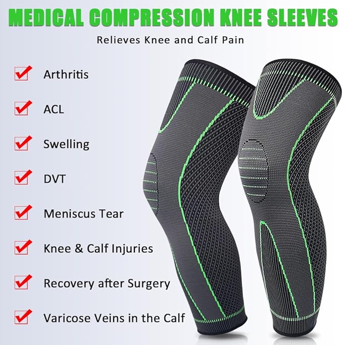 beister 1 Pair Full Leg Compression Sleeves for Women & Men, Extra Long Leg & Calf Braces Knee Sleeve for Basketball, Football, Running, Working Out, Arthritis